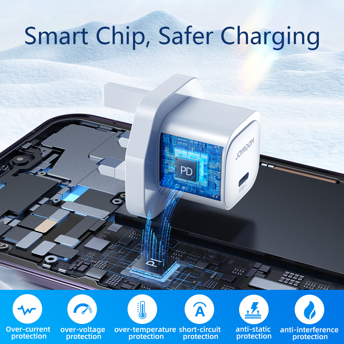 JOYROOM TCF02 PD 20W Single Type-C Port Fast Charging Adapter Mini Charger with 1m Cable, UK Plug JOYROOM TCF02 PD 20W Single Type-C Port Fast Charging Adapter Mini Charger with 1m Cable, UK Plug